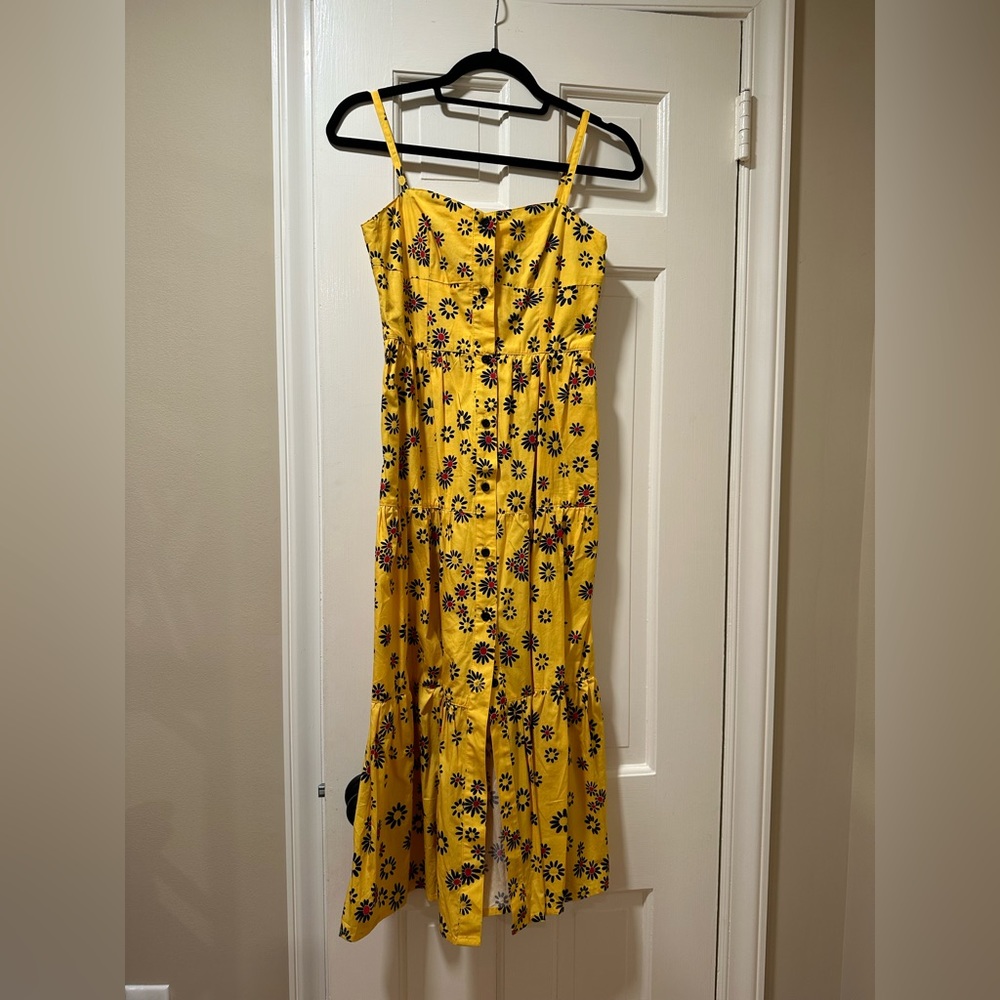 solid and striped yellow floral dress size xs